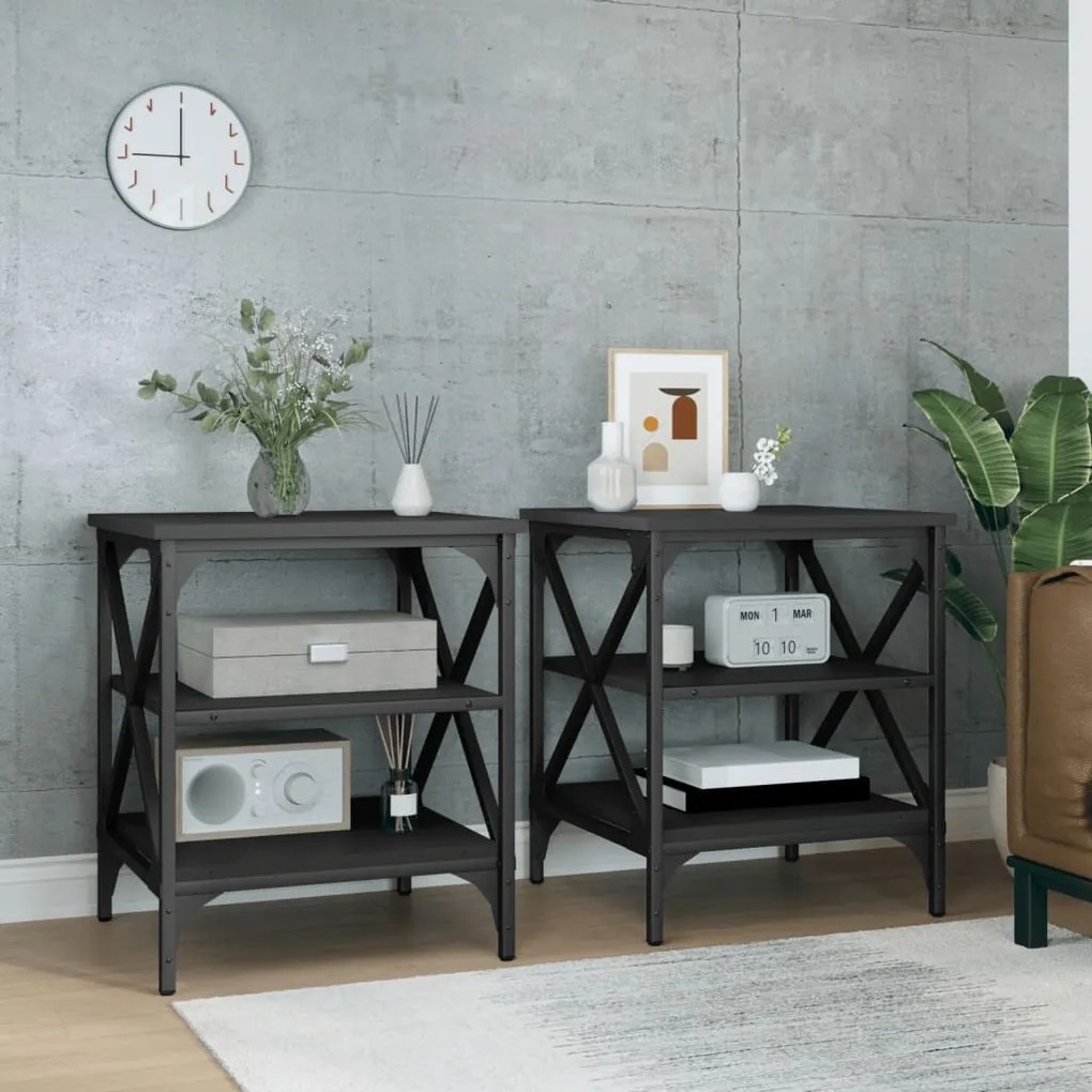 Tavolini 2 Pz Neri 40x42x50 Cm İn Legno Multistrato /