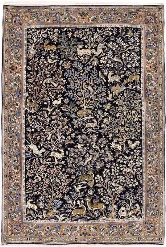 Ghom Tappeto 210x140 Blu (Iran) Annodato A Mano