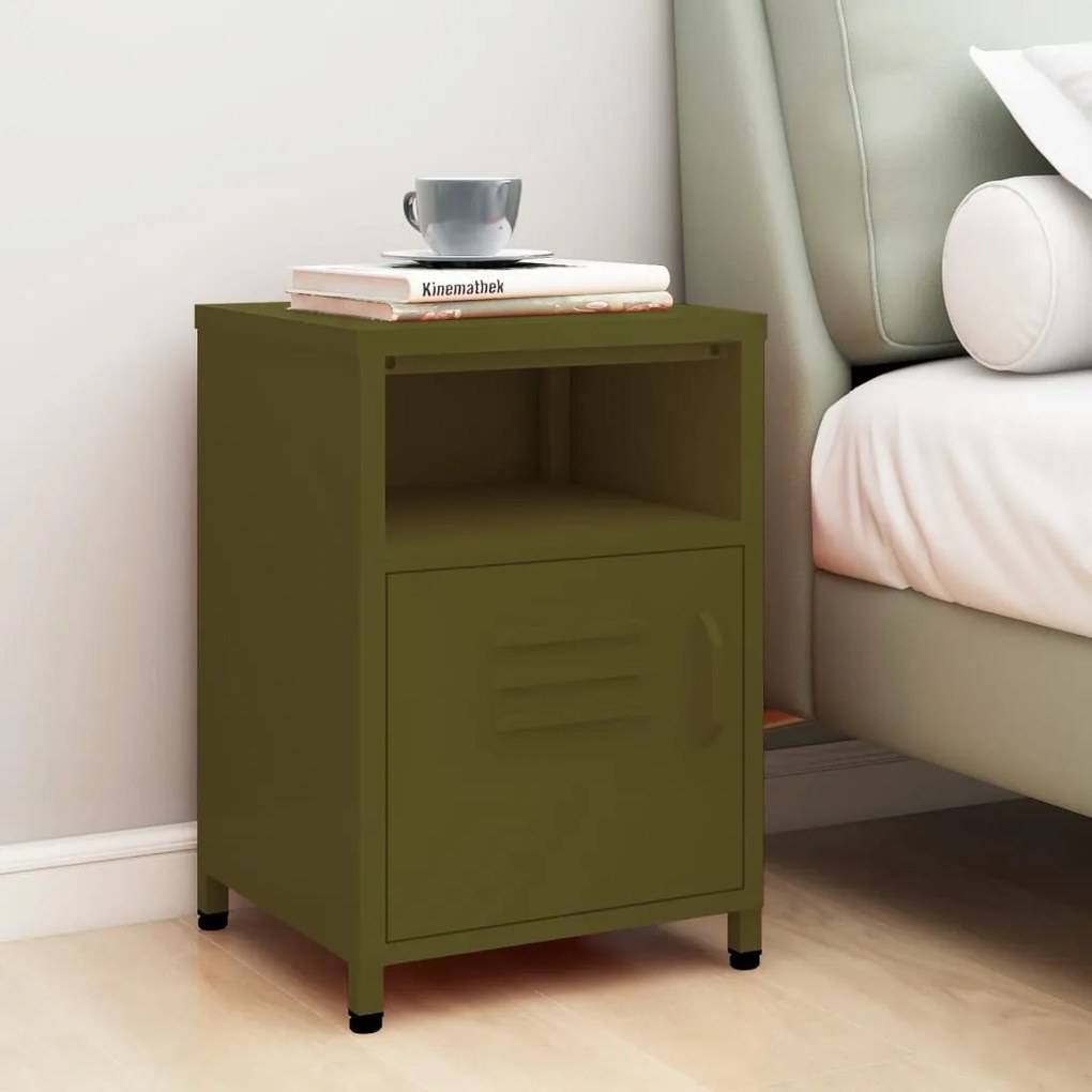 Comodino Verde Oliva 35x35x51 Cm İn Acciaio /