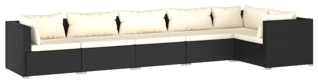 Set divani da giardino con cuscini 6 pz in polyrattan nero