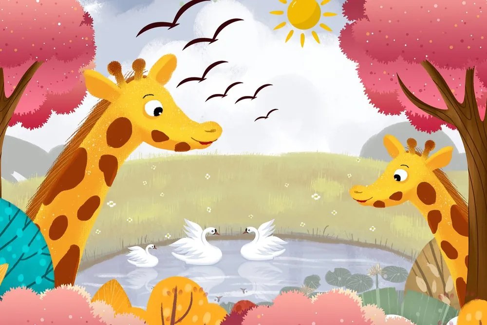Quadro su tela – Giraffe al laghetto