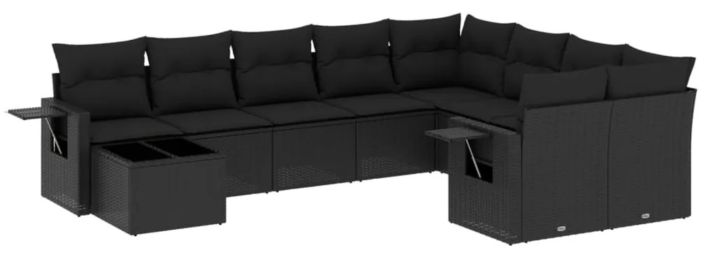 Set divani da giardino 10pz con cuscini in polyrattan nero