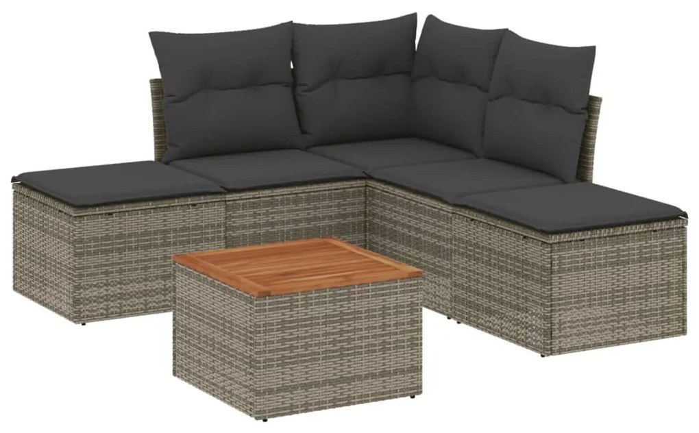 Set divano da giardino 6 pz con cuscini grigio in polyrattan