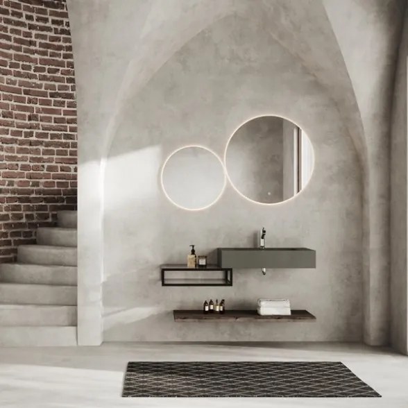 Mensola Cassetto Da Bagno A Vista Vetro E Metallo 2 Ripiani 60x46x18 Nero Opaco