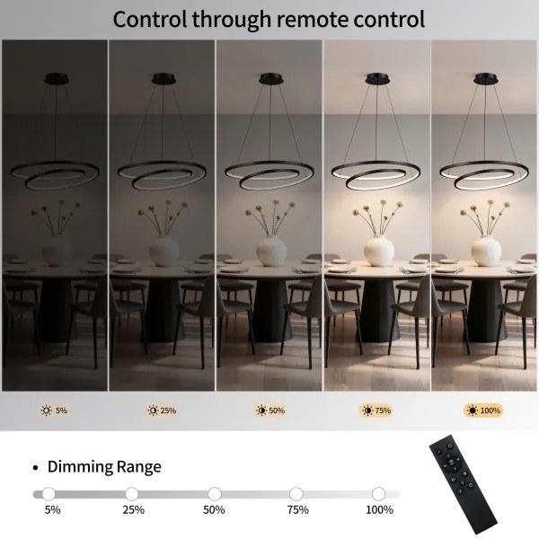 Brilagi-LED Lampadario dimmerabile sospeso su cavo TWISTER LED/75W/230V Ø 70 cm nero + telecomando