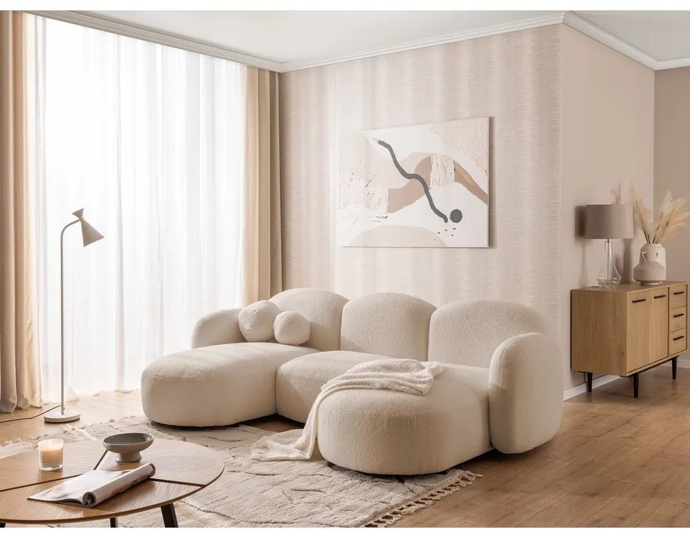 Divano angolare marrone chiaro (a U) con rivestimento in bouclé Orbit – Ropez