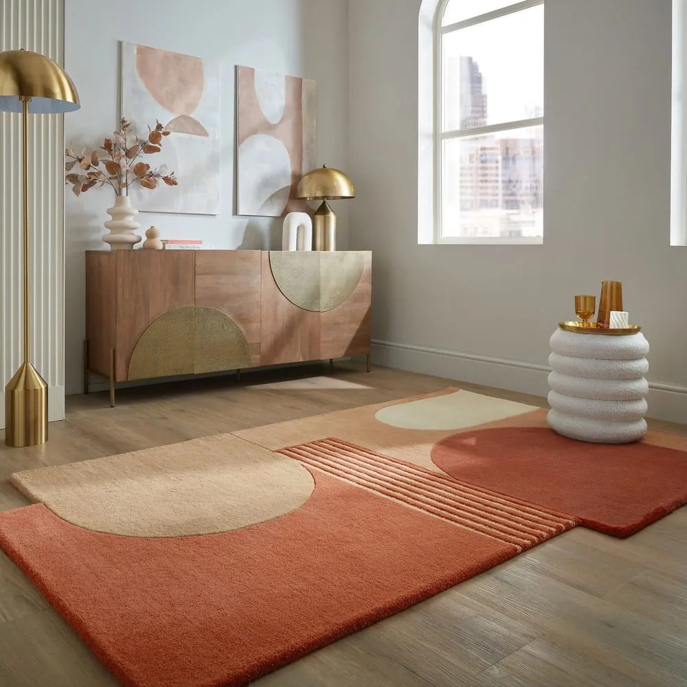 Tappeto color terracotta in lana tessuto a mano 150x240 cm Lozenge Terracotta – Flair Rugs