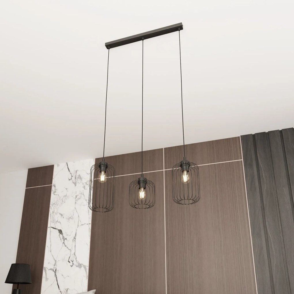 Sospensione Minimal Industrial Vander 3 Luci Lineari Nera