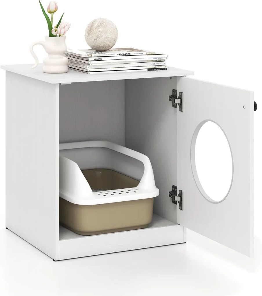 Costway Contenitore per lettiera per gatti toilette nascosta per gattini, Casa per animali da interno Bianco