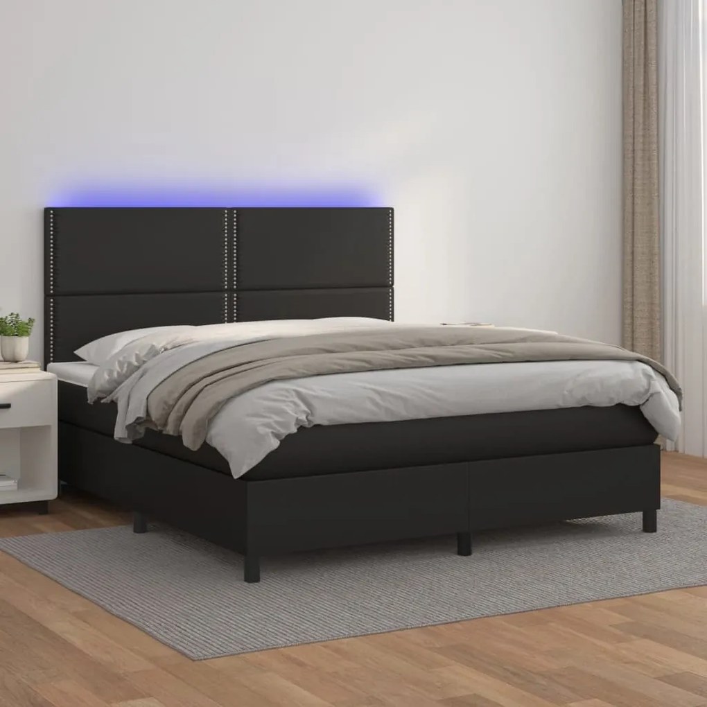 Giroletto A Molle Con Materasso E Led Nero 160x200cm Similpelle /