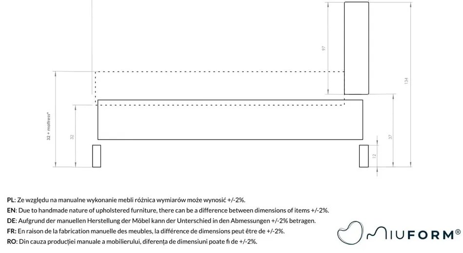 Letto matrimoniale imbottito grigio con rete inclusa 160x200 cm Eve – Miuform
