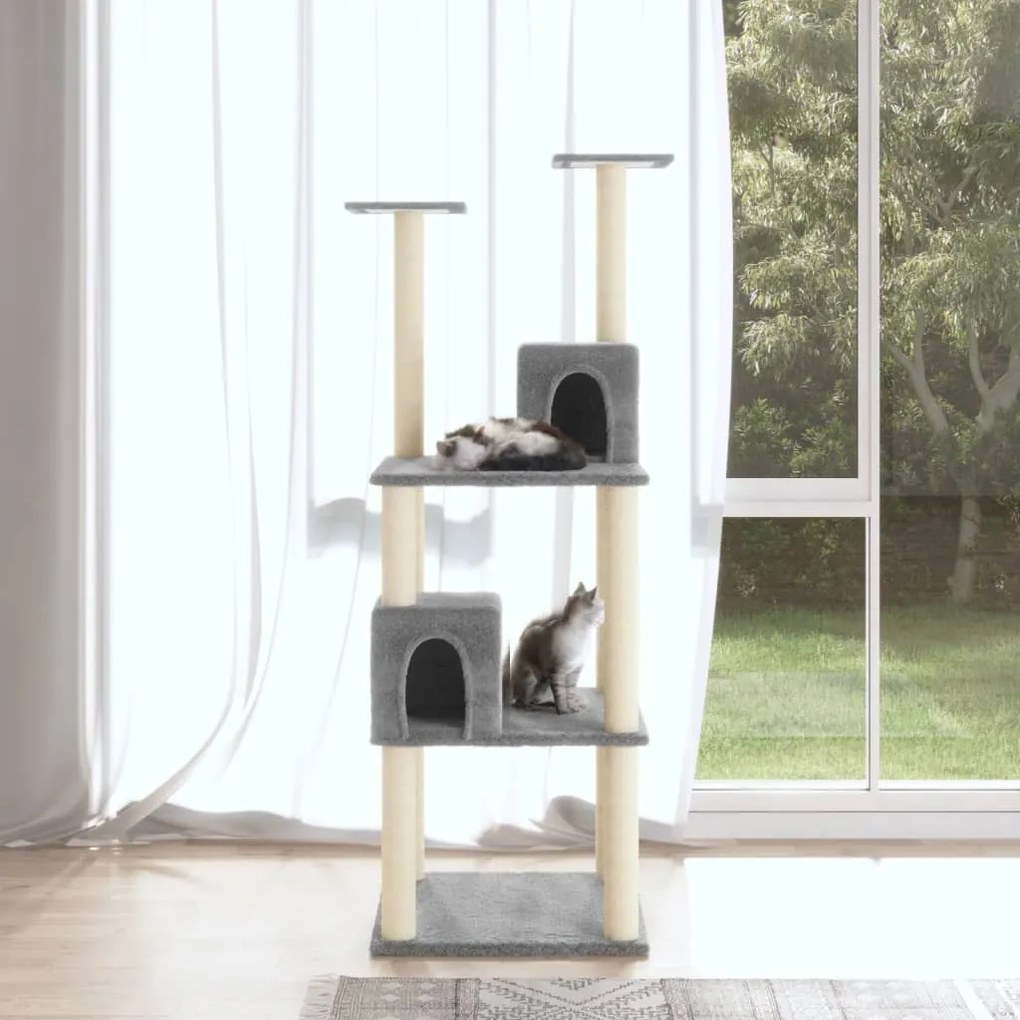 Albero Per Gatti Con Tiragraffi İn Sisal Grigio Chiaro 141 Cm /