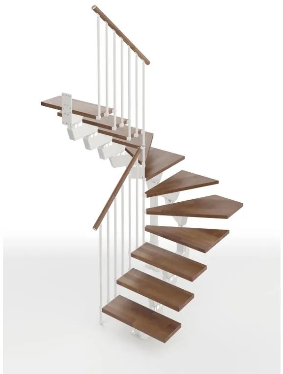 Scala a rampa 2/4 di giro Vida IRIS, larghezza 60 cm, struttura in acciaio bianco, gradini in legno faggio, colore noce