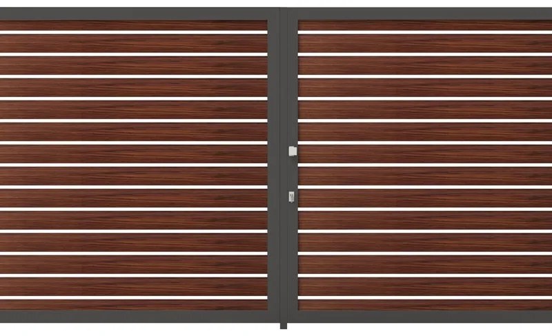 Cancello manuale battente ALBA Maia120-20 in alluminio, apertura centrale, L 400 x H 160 cm, di colore noce
