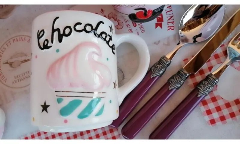 Tazza Mug Cupcake - Ceramica - Decoro in rilievo e dettagli oro Bianco