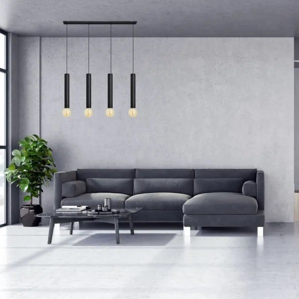 Lampadario a sospensione con filo TUBA 4xE27/15W/230V nero