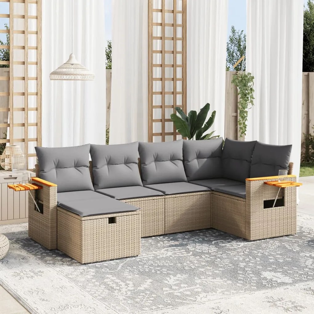 Set divano da giardino 6 pz con cuscini beige misto polyrattan