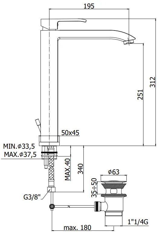 Paffoni Level Les085 Miscelatore Lavabo alto Prolungato con scarico automatico 1”1/4G Cromo