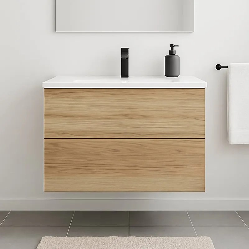Mobile da bagno sotto lavabo SENSEA Neo rivestimento quercia lucido L 105 x H 64 x P 48 cm 2 cassetti, lavabo non incluso