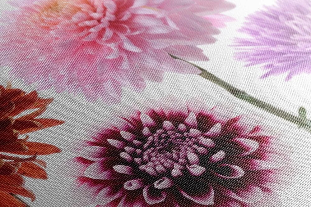 Stampa su tela – Fiori di dalia in design multicolore