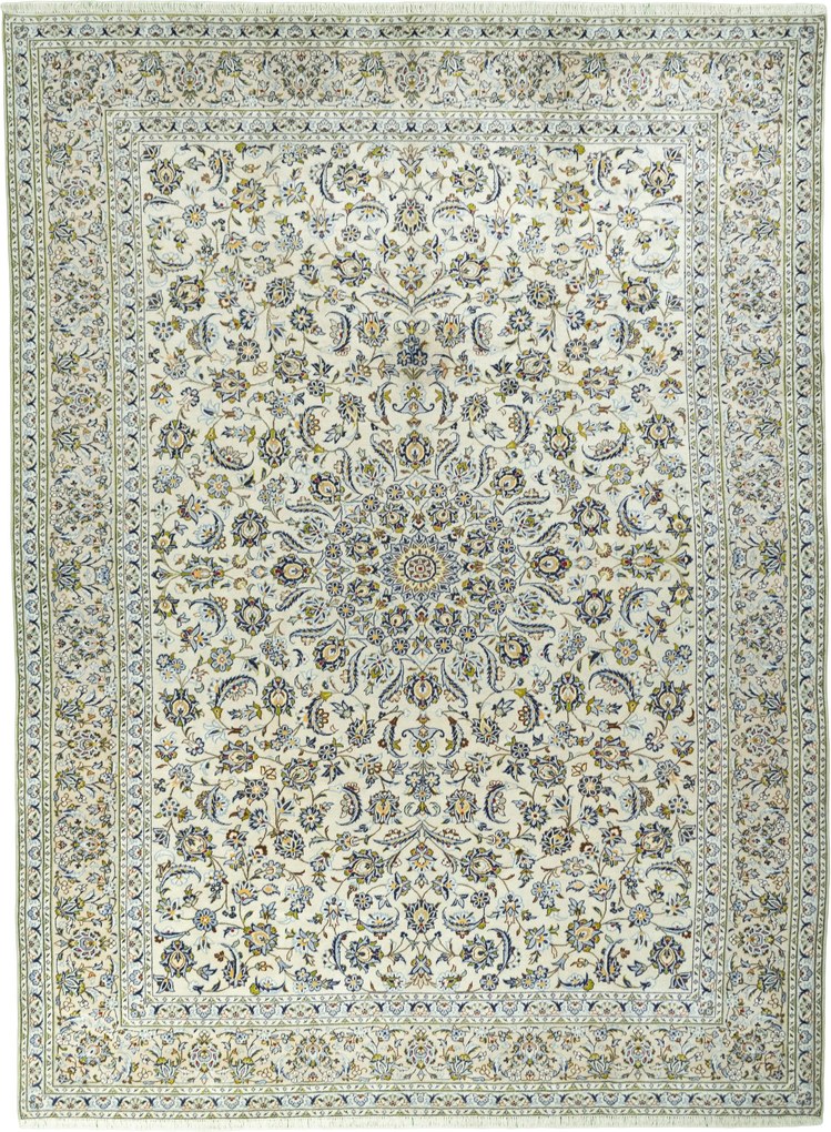 Kashan Tappeto 400x300 Beige (Iran) Annodato A Mano