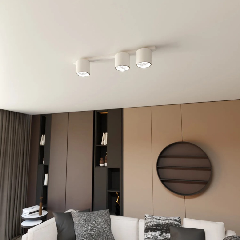 Plafoniera Moderna 3 Luci Faretti Ptah In Acciaio Bianco