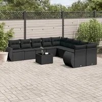 Set Divani da Giardino 11 pz con Cuscini in Polyrattan Nero 3221914