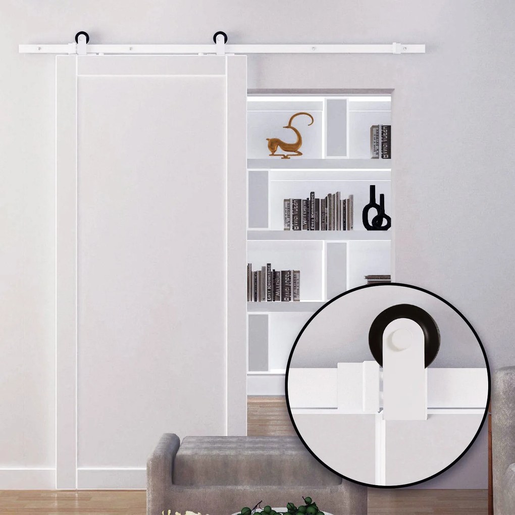 Kit per Porta Scorrevole con Binario 183 cm in Acciaio Bianco...