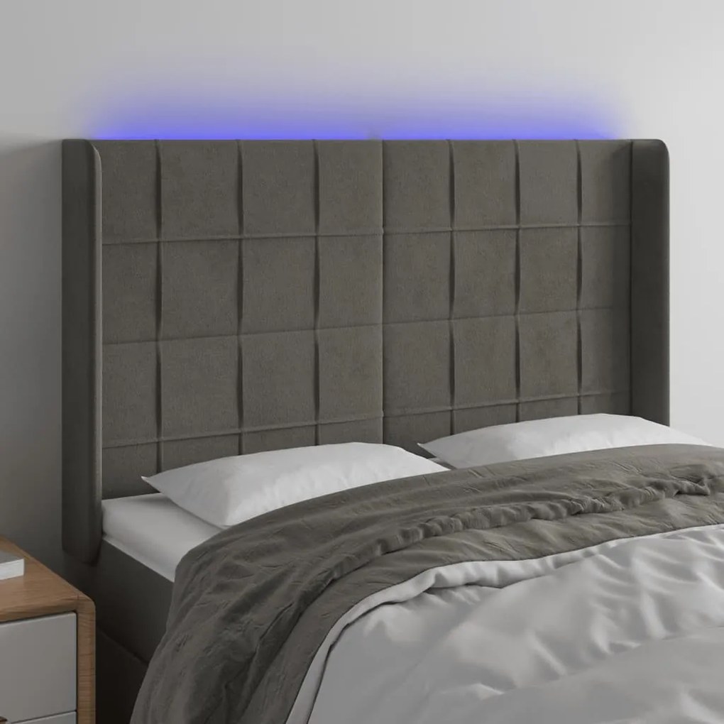 Testiera A Led Grigio Scuro 147x16x118/128cm İn Velluto /