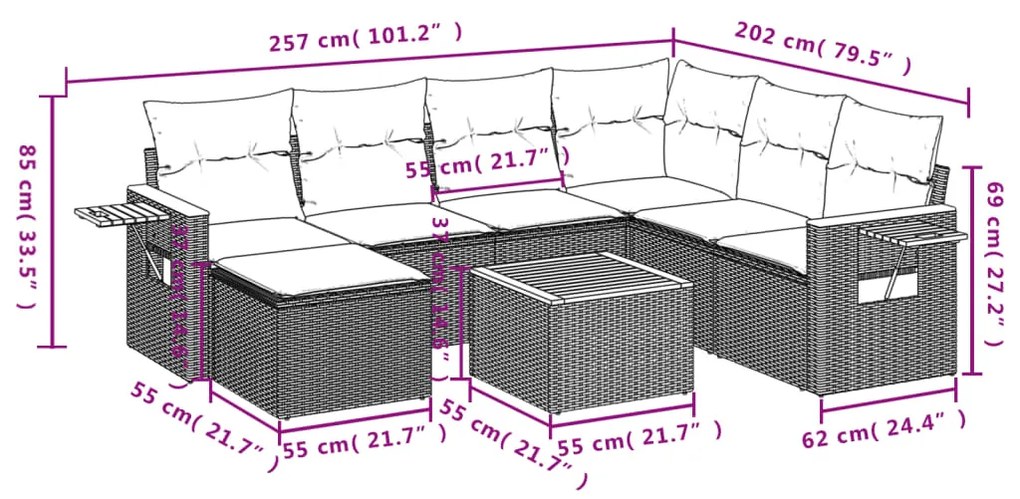 Set divani da giardino con cuscini 8 pz nero in polyrattan