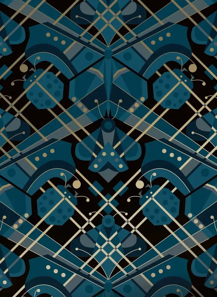 KEK Amsterdam Carta da parati Art Deco Animaux Butterfly Gold - Blue