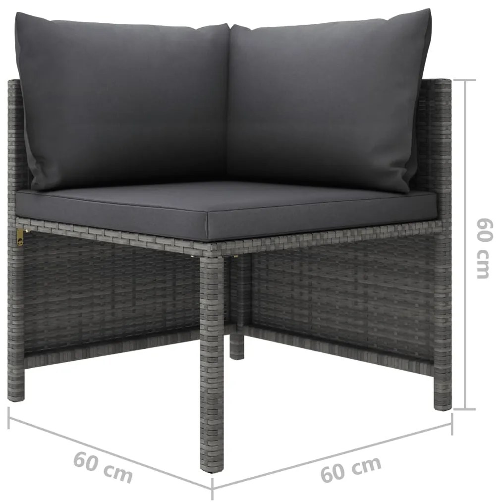 Set Divani da Giardino 6 pz con Cuscini in Polyrattan Grigio