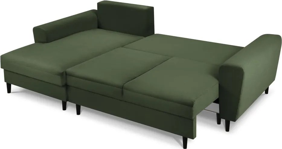 Divano angolare verde allungabile e con contenitore (con penisola a sinistra/con chaise lounge) con rivestimento in velluto a coste Kyoto – Cosmopolitan Design