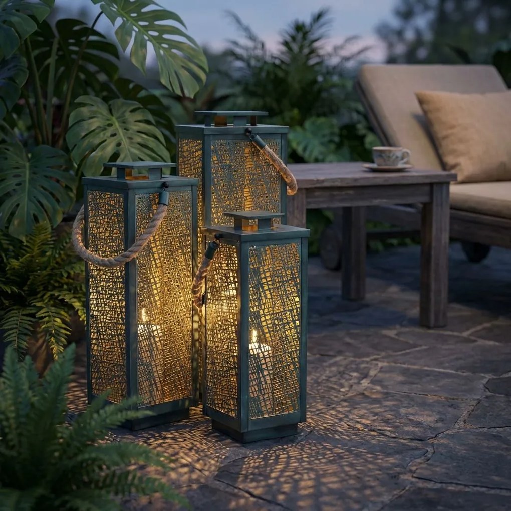 MIDORI - set di 3 lanterne in acciaio