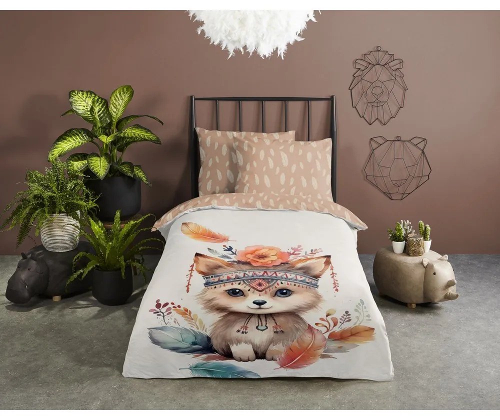 Set copripiumino e federa da bambini marrone/beige in cotone per letto singolo 140x200 cm Hay – Good Morning