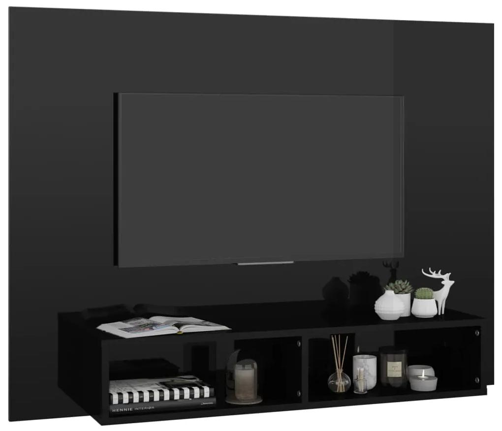Mobile TV a Muro Nero Lucido 120x23,5x90 cm Legno Multistrato