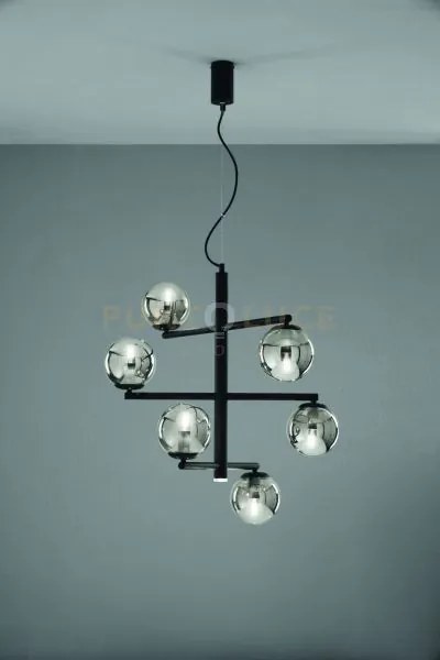 Sospensione gizah nero vetri fume' 6 luci attacco e14 piu' led inte...