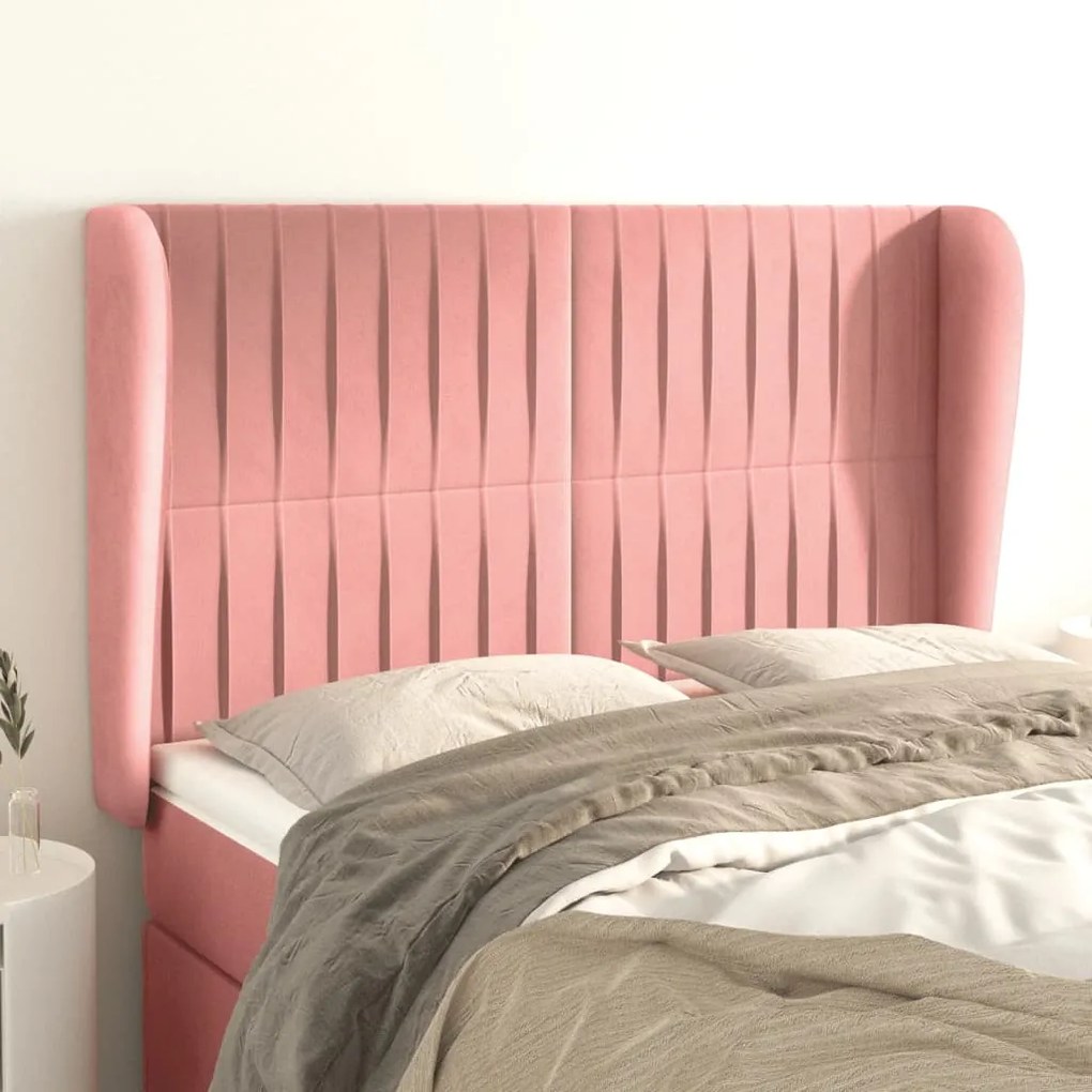 Testiera Ad Orecchio Rosa 147x23x118/128 Cm İn Velluto /
