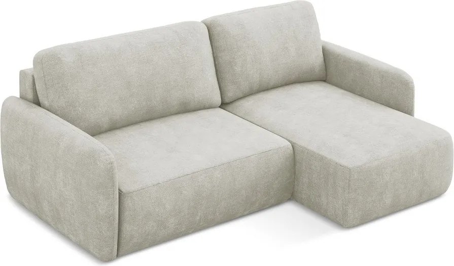 Divano angolare color crema allungabile/con contenitore (con penisola a destra/con chaise lounge) con rivestimento in ciniglia Lilo – Makamii