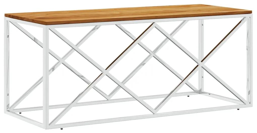 Tavolino da salotto in acciaio inox e legno massello di acacia