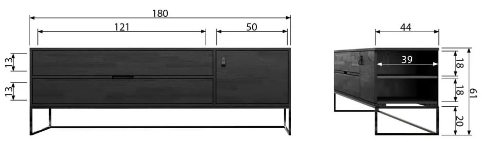 Mobile TV nero in frassino massiccio 180x61x44 cm Silas – WOOOD