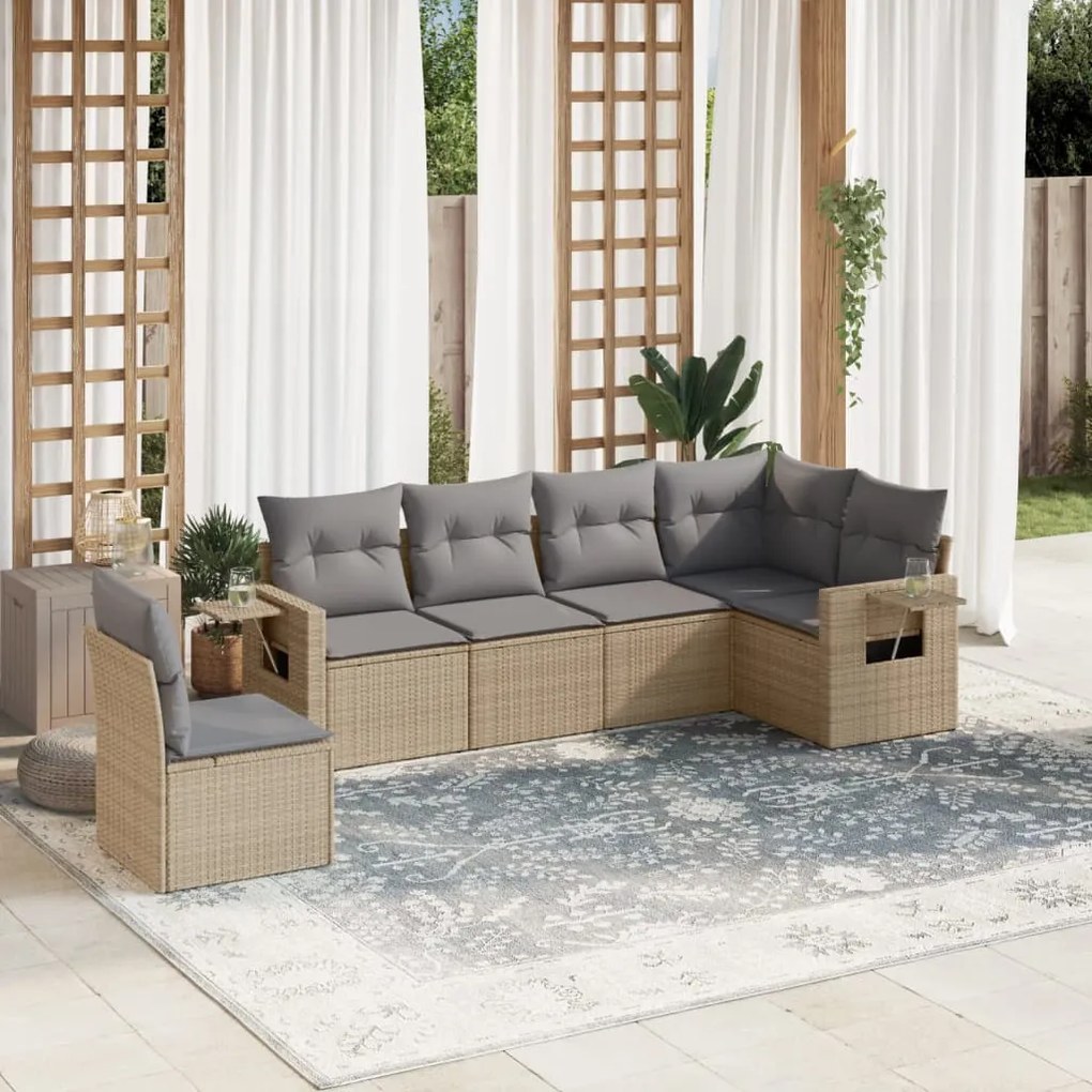 Set divano da giardino 6 pz con cuscini beige in polyrattan