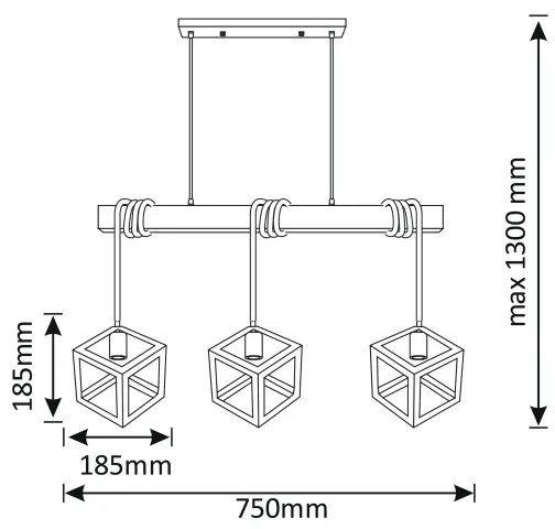 Lampadario su fune SWEDEN 3xE27/20W/230V