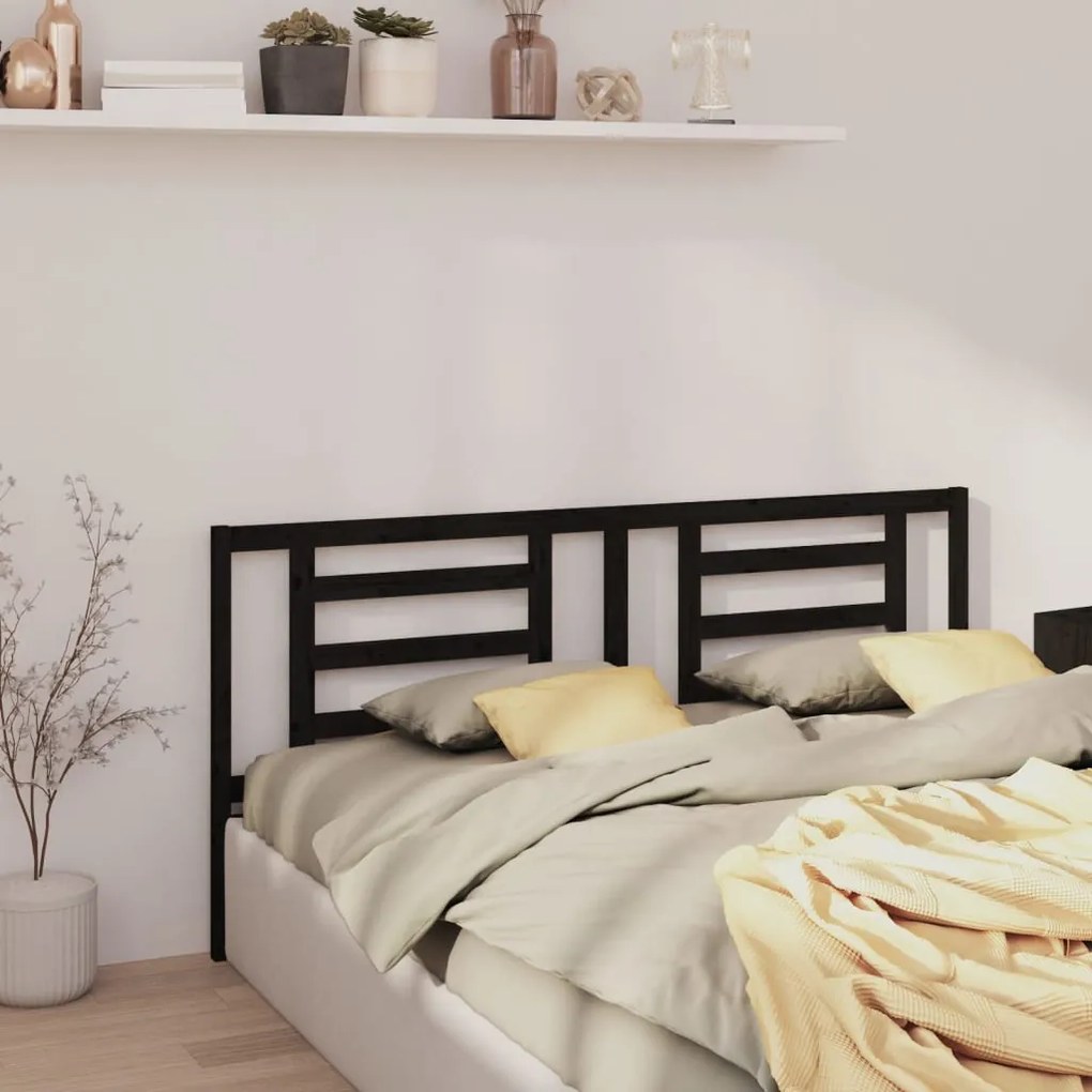 Testiera Per Letto Nera 206x4x100 Cm İn Legno Massello Di Pino /