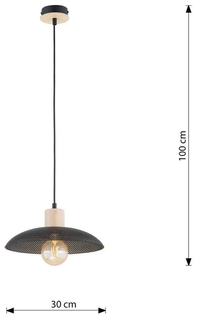 Sospensione Nordica Ishtar 1 Luce In Legno E Acciaio Nero
