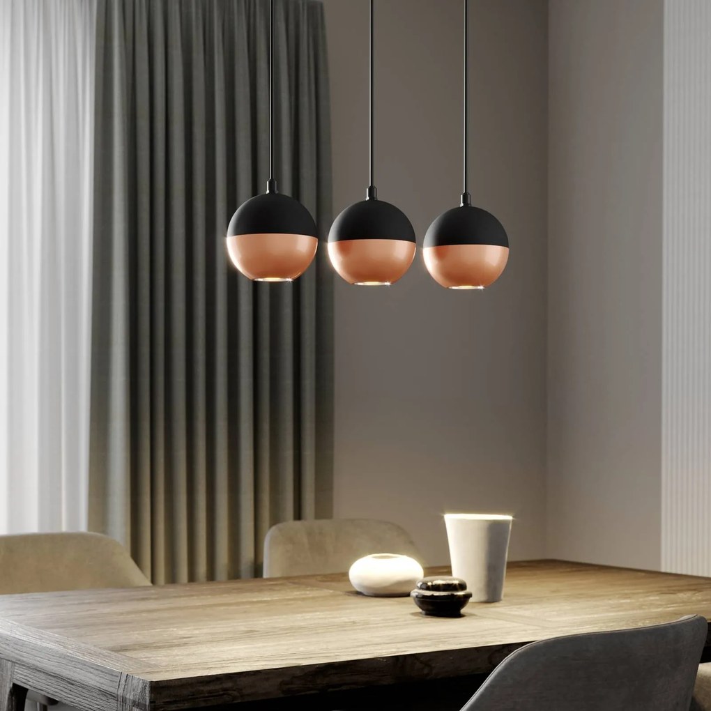 HELAM Lampada a sospensione Midnight in nero/rame 3 luci lunga