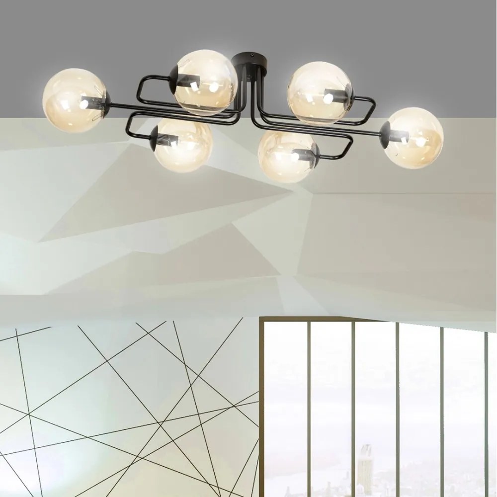 Lampadario da soffitto BRENDI 6 in acciaio e vetro 6xE14 Colore del corpo Ambrata