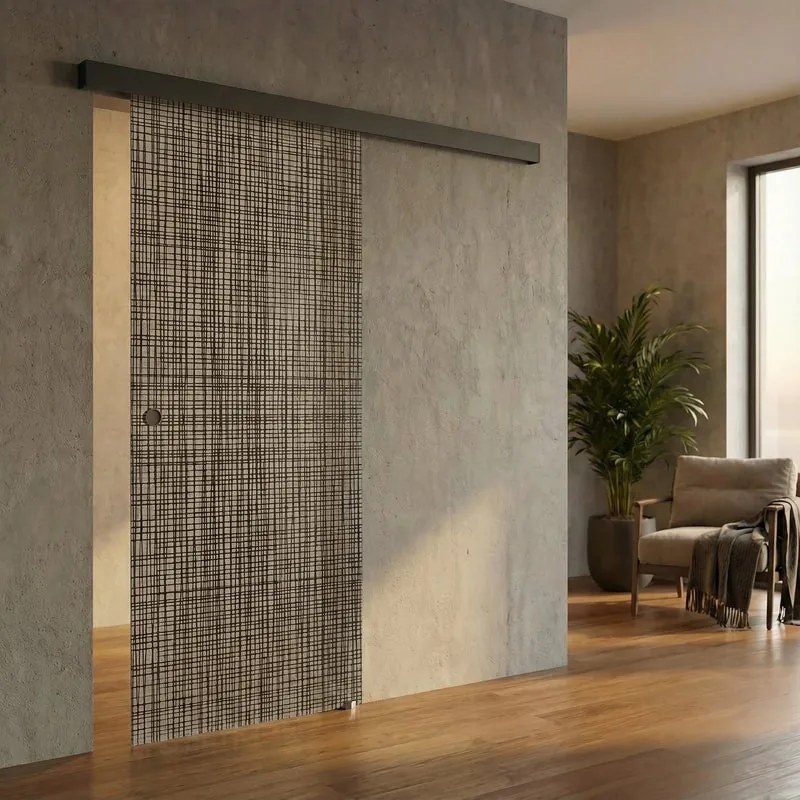 Porta scorrevole destra Canapa in vetro grigio, L 88 x H 215 cm, con binario Meli