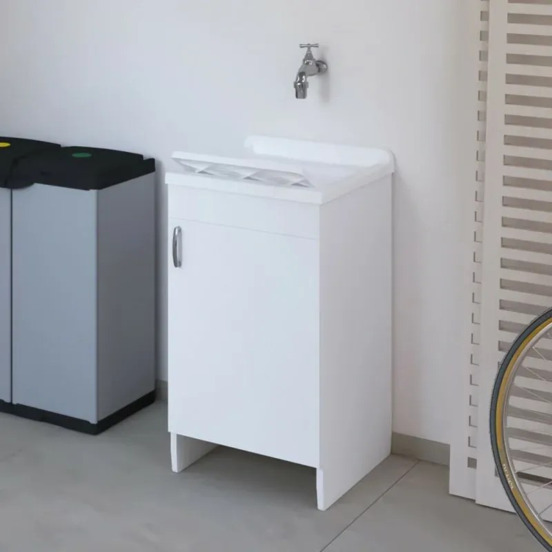Mobile lavatoio 45x50 cm bianco in kit di montaggio con vasca e asse Ikaro