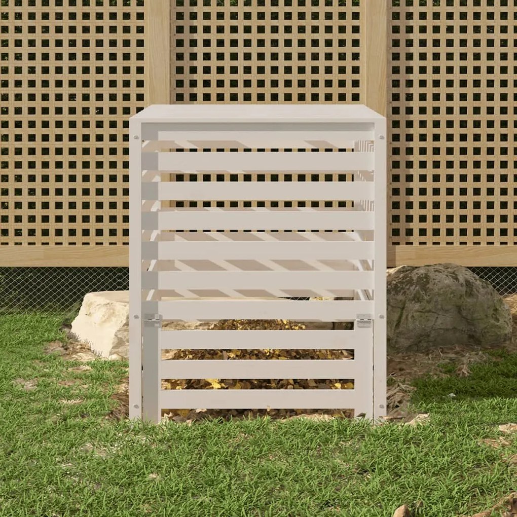 Compostiera Bianca 82,5x82,5x99,5 Cm İn Legno Massello Di Pino /